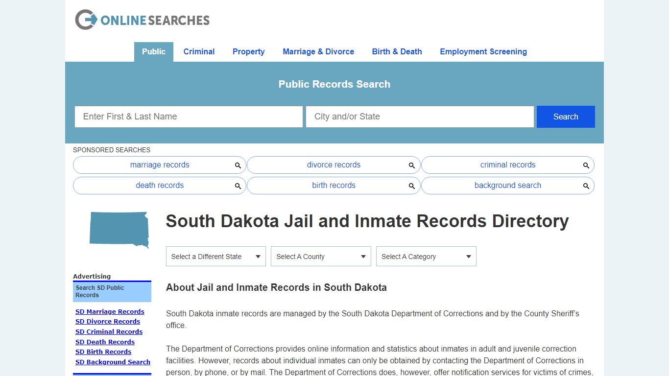 South Dakota Jail and Inmate Records Search Directory - OnlineSearches.com
